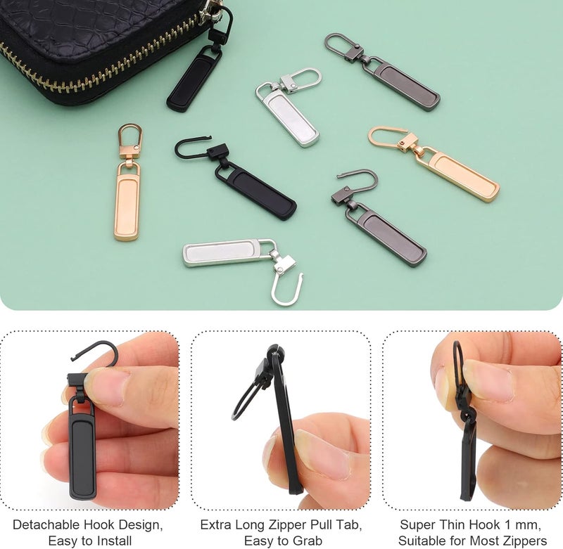 FENGWANGLI Zipper Pull Replacement for Small Holes, 10 Pieces Detachable Tiny Zipper Replacement Slider for Luggage Jackets Backpacks Boots Purse Coat Pants(Silver, Black, Gold, Gun Black) - Image 3